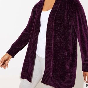 LOFT Plus Chenille Open Front Cardigan Sweater Plum